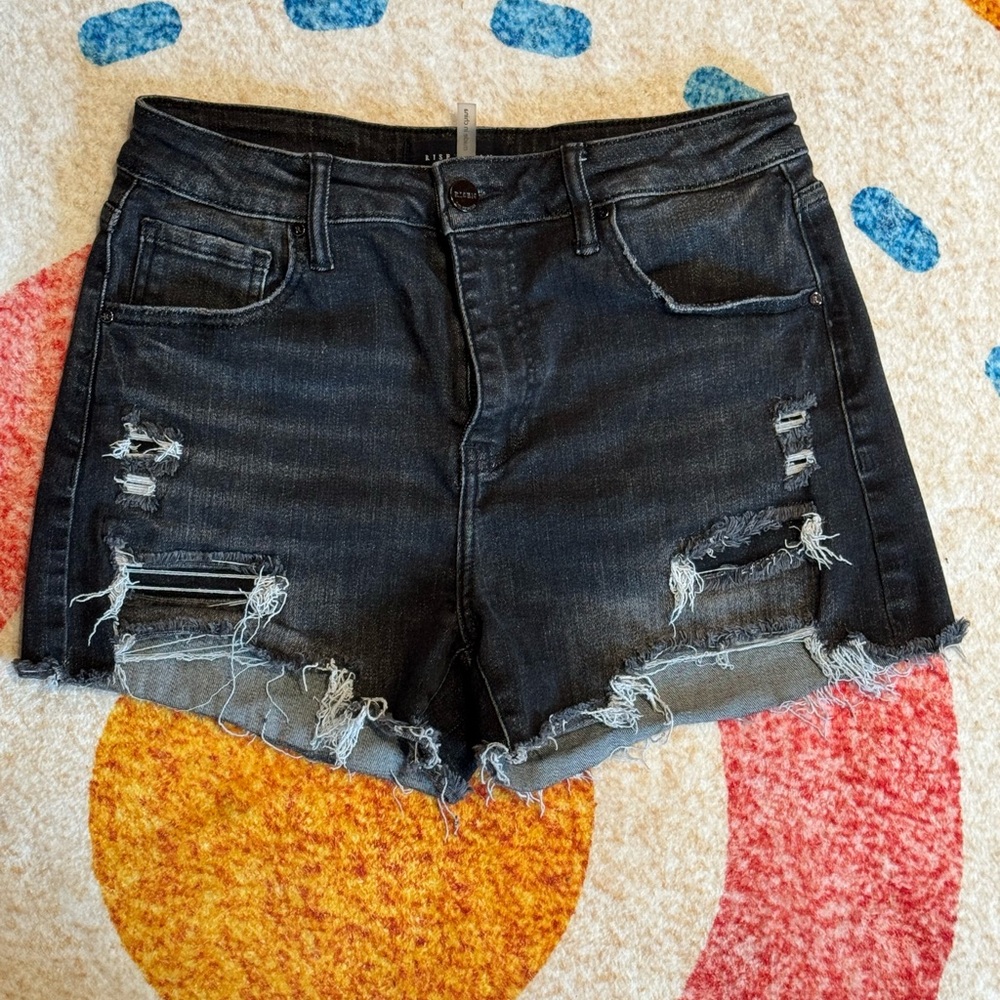 Risen Distressed Black Denim Shorts Large